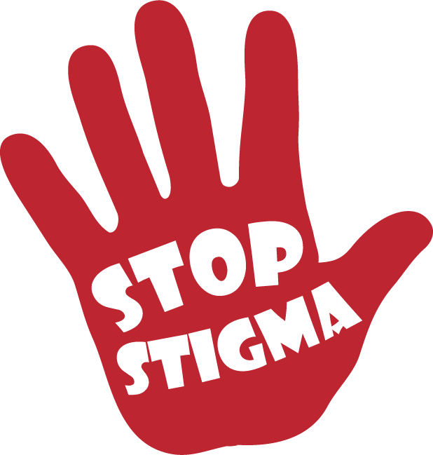 Stop Stigma feliratú logó piros kezen